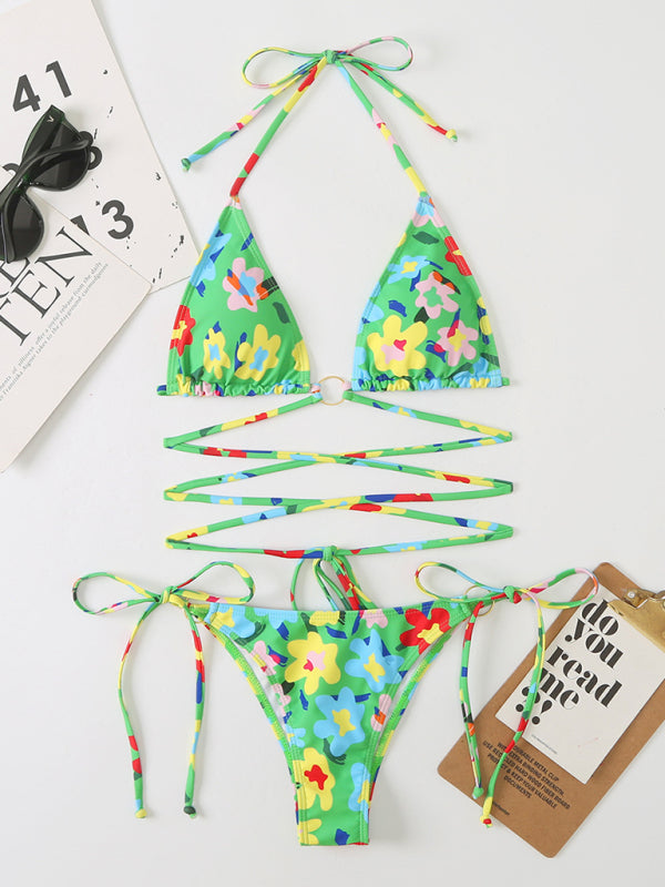 Floral Print Strap Bikini Set
