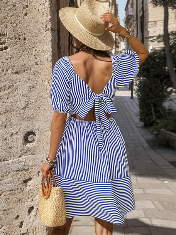 Striped Balloon Sleeve Mini Dress