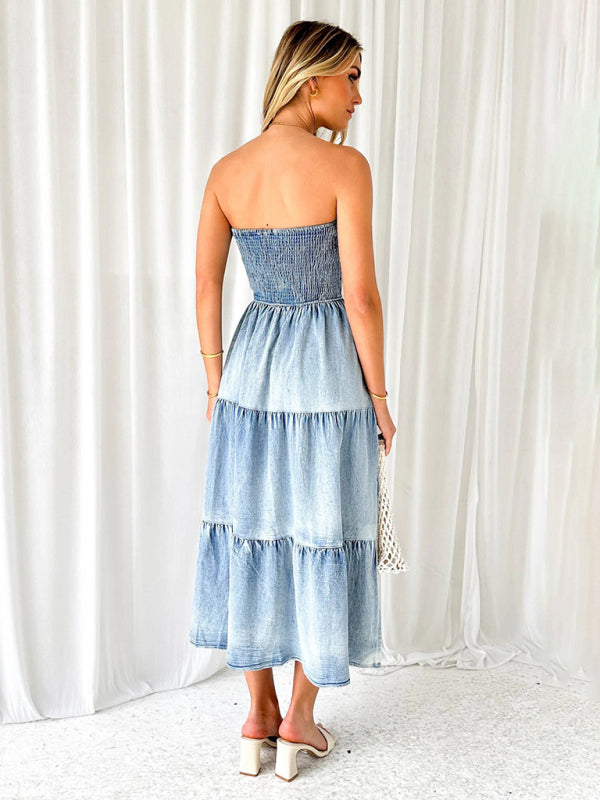 Smocked Tiered Denim Dress