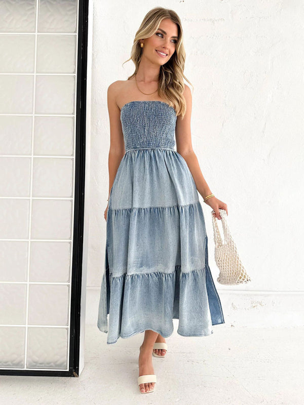 Smocked Tiered Denim Dress