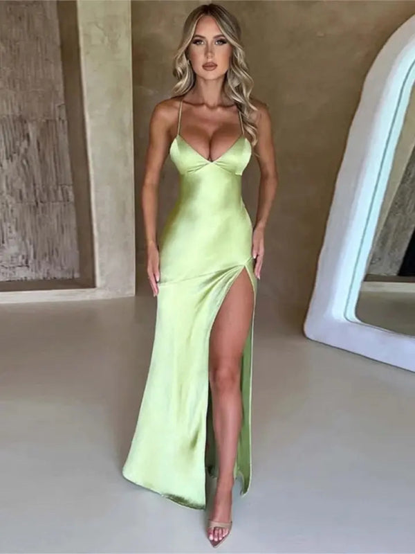 Strappy-Back Satin Gown