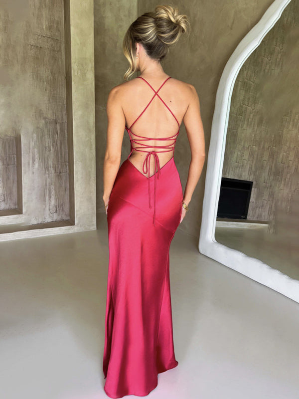 Strappy-Back Satin Gown