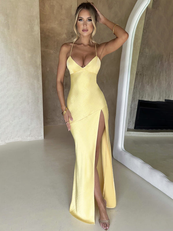 Strappy-Back Satin Gown