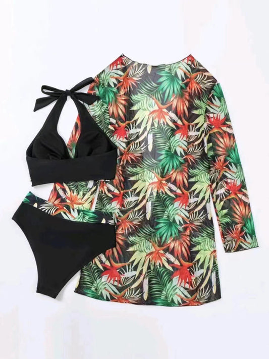 Tropical-Print Bikini Set