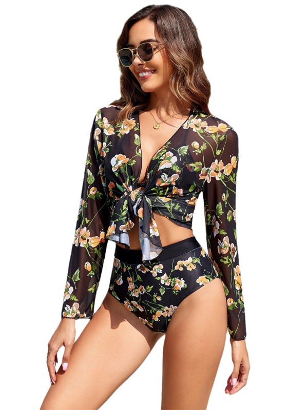 Tropical-Print Tie-Front Bikini Set