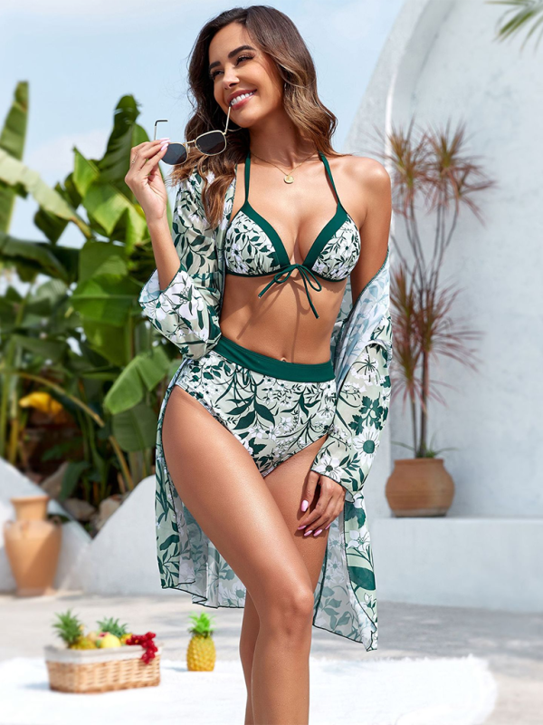 Tropical-Print Tie-Front Bikini Set