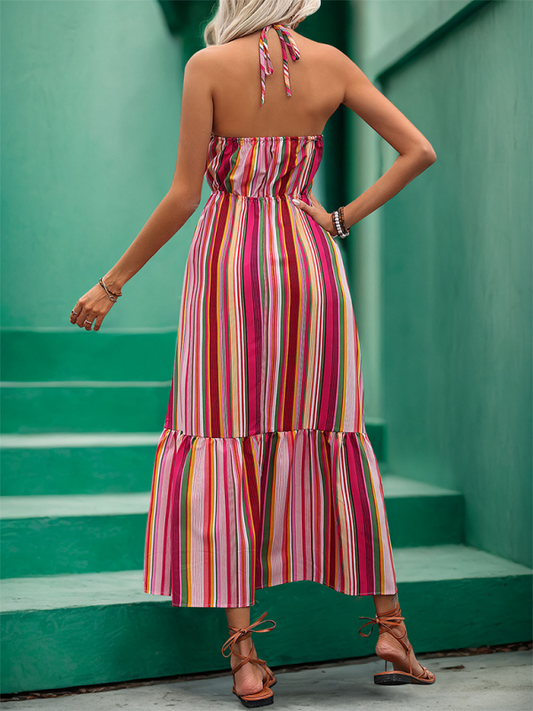 Tie-Back Halter Tiered Dress