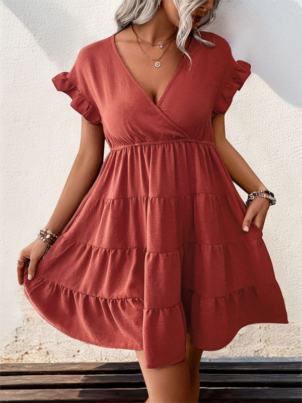 Tiered V-Neck Baby Doll Dress