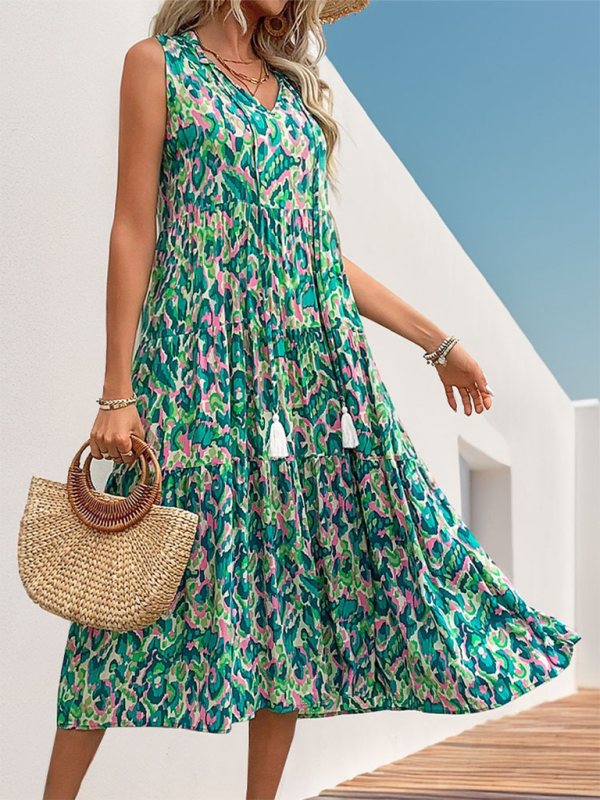 Boho Tassel-Tie Tiered Dress