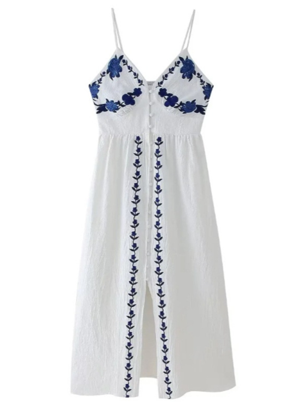 Embroidered Button-Front Dress