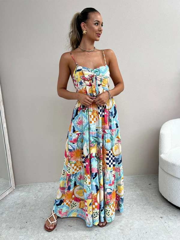 Tropical Print Keyhole Dress