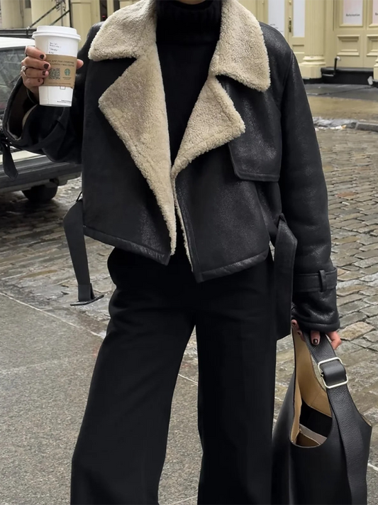 Faux-Leather Belted Jacket