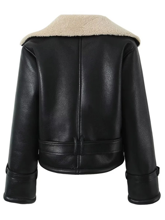 Faux-Leather Belted Jacket