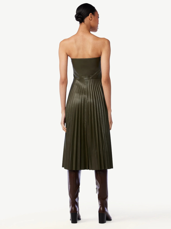 Faux-Leather Pleated Dress