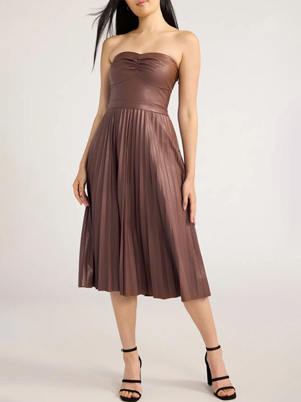 Faux-Leather Pleated Dress