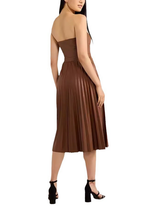 Faux-Leather Pleated Dress