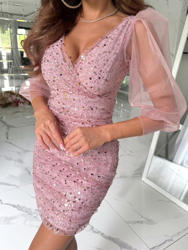 Sequined Ruched Bodycon Dress