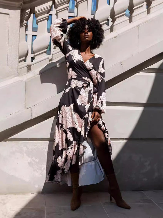 Printed Faux-Wrap Dress