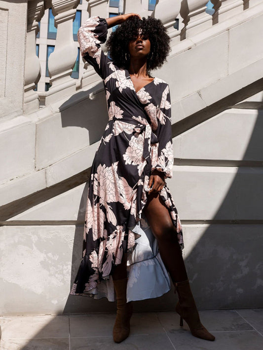 Printed Faux-Wrap Dress