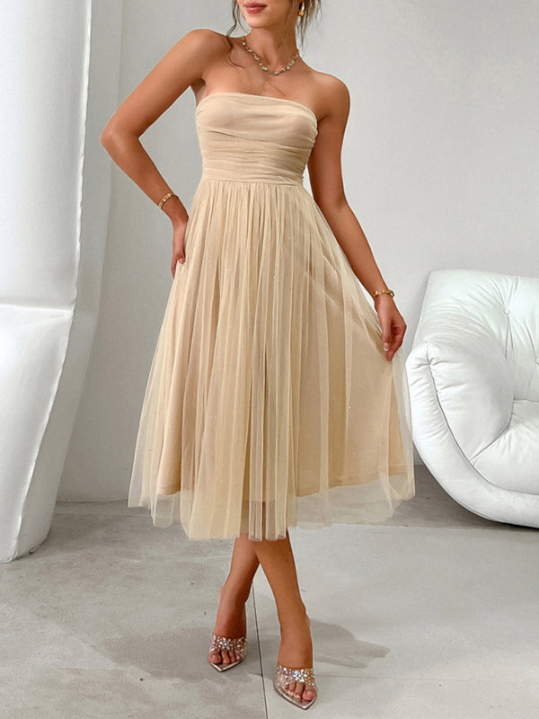 Strapless Mesh Midi Dress