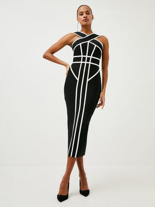 Contrast Bandage Bodycon Dress