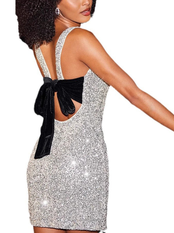 Back Bow Sequin Dress