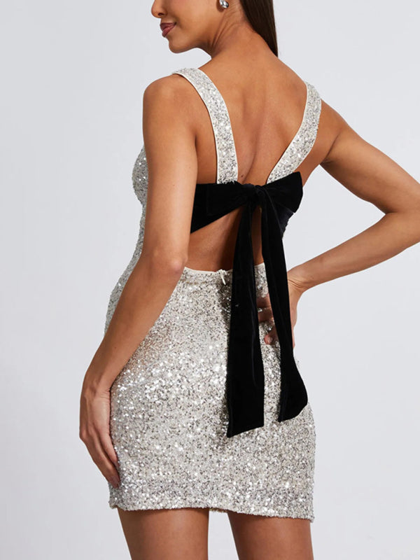 Back Bow Sequin Dress