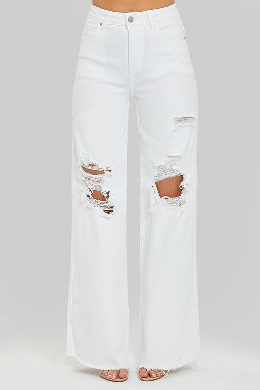 Frayed  Distressed Wide-Leg Jeans