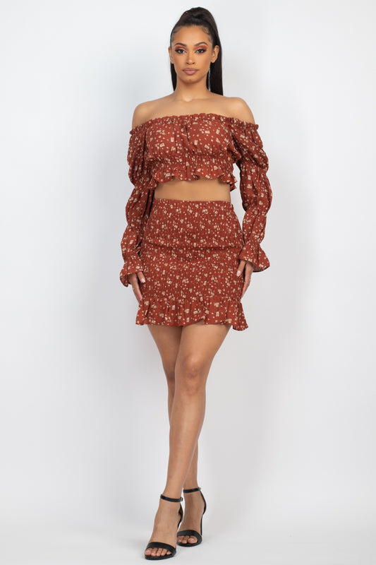 Ruffled Top & Skirt Set