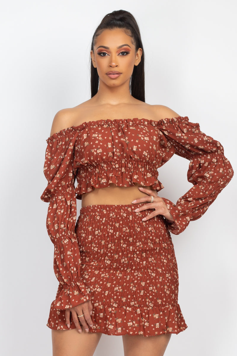 Ruffled Top & Skirt Set
