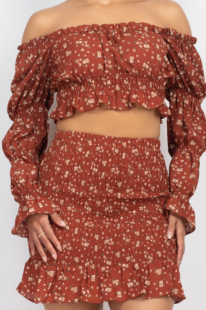 Ruffled Top & Skirt Set