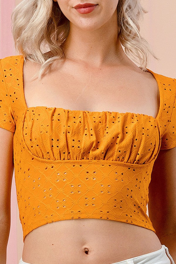 Ruched Eyelet Cropped Top