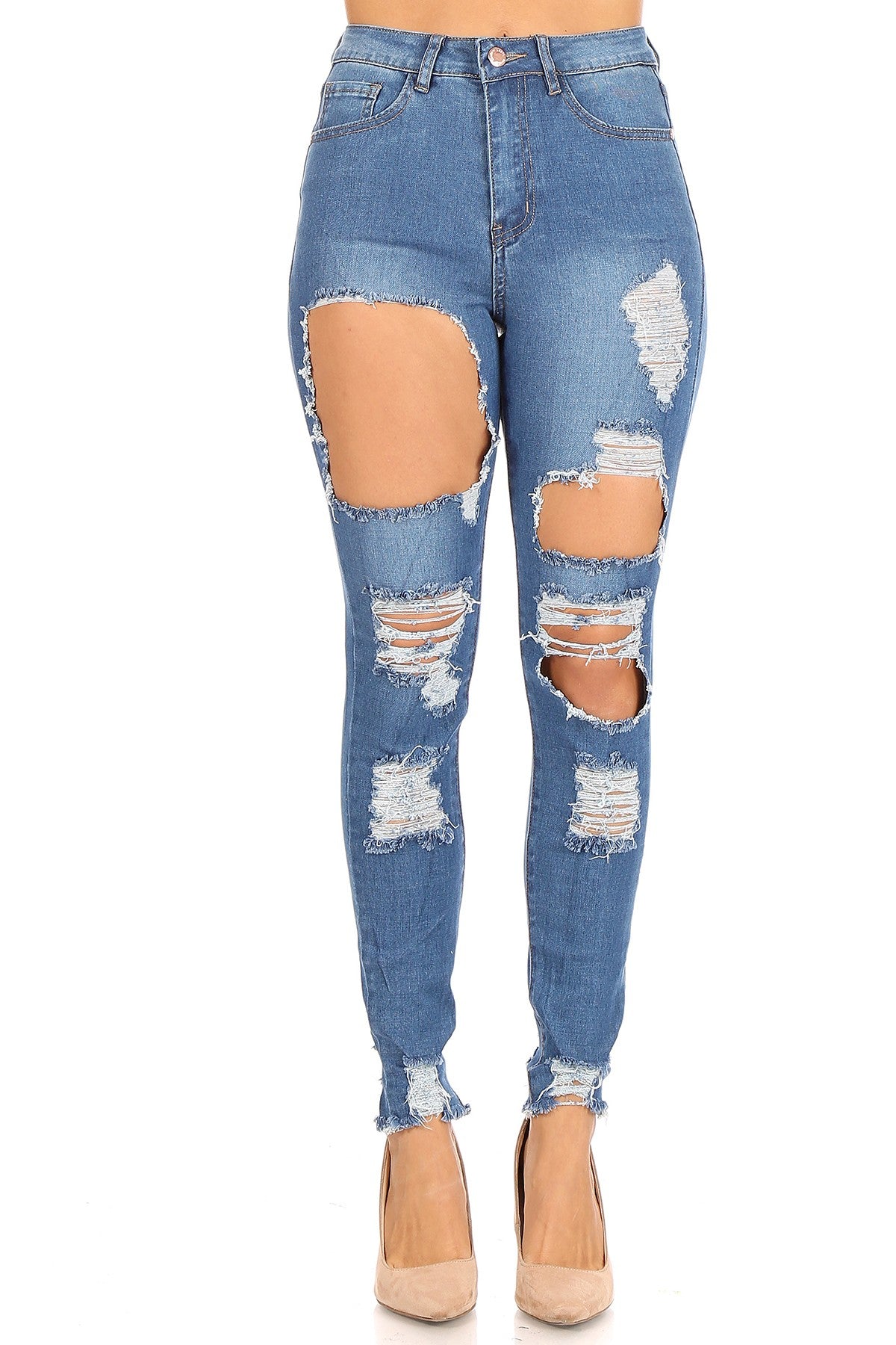 High Waist Destroyed Jeans