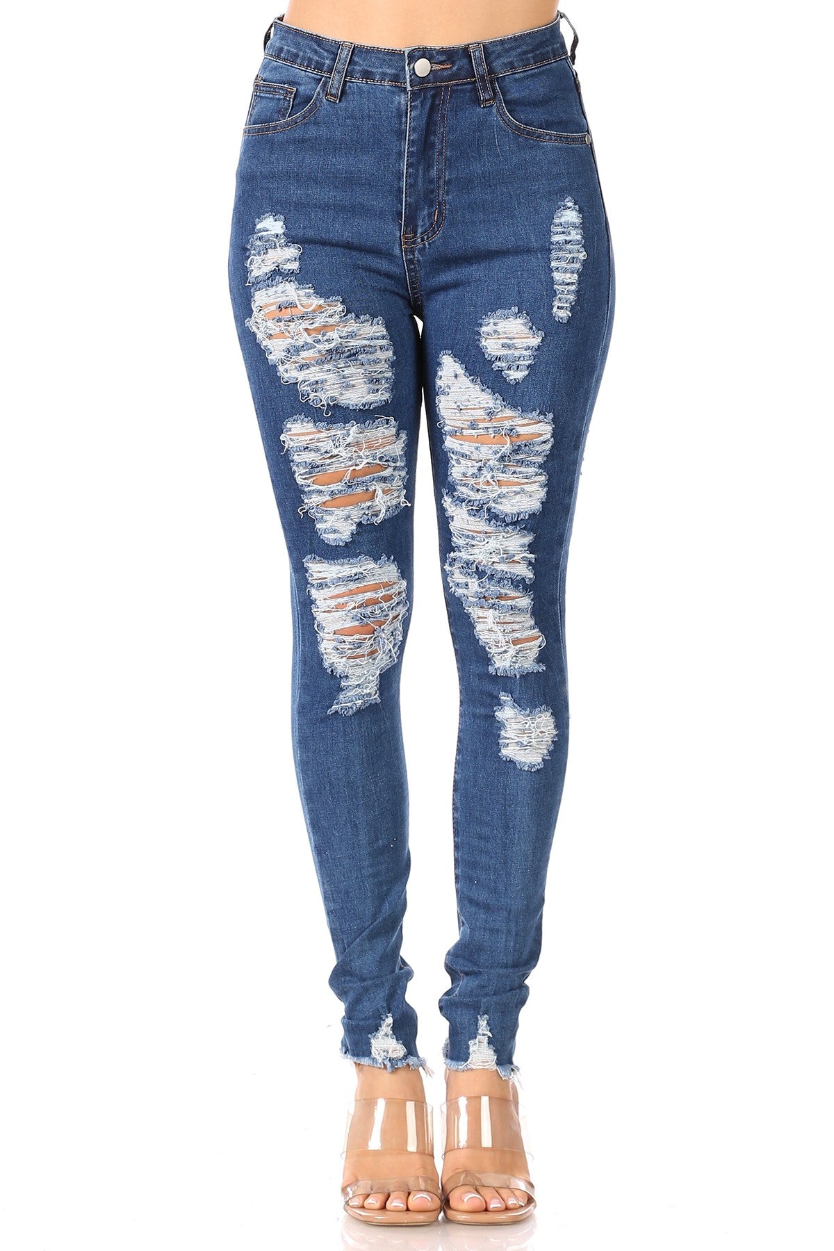High-Rise Distress Jeans