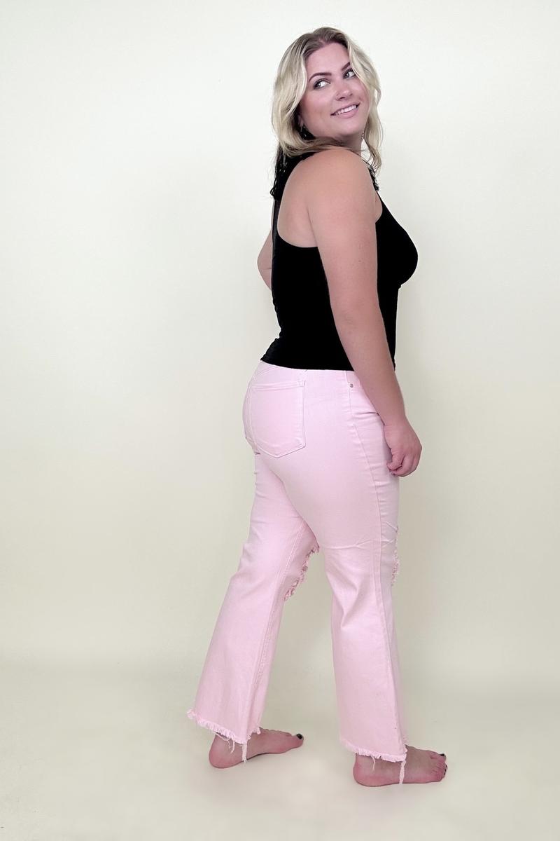 Pink 90's Vintage-like Cropped Flare Jeans