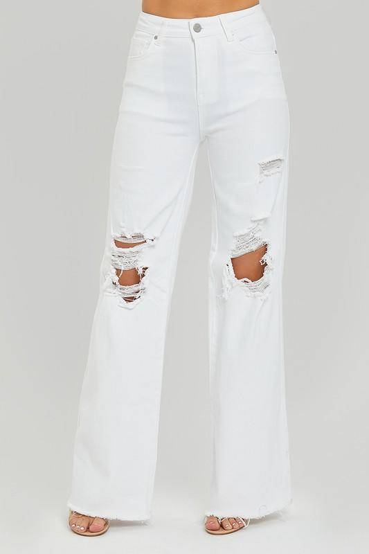 Frayed  Distressed Wide-Leg Jeans